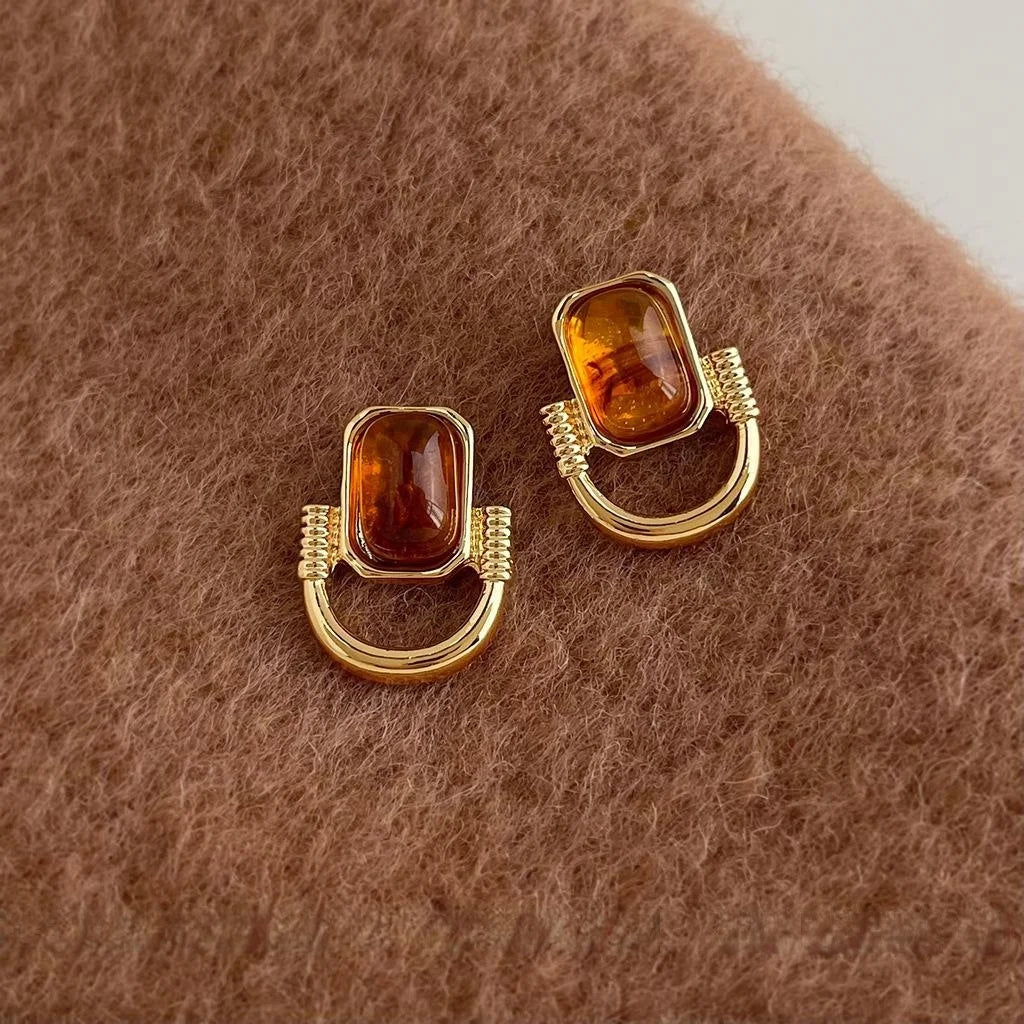 2025 Maillard Style Geometric Quadrilateral Copper Resin Drop Earrings