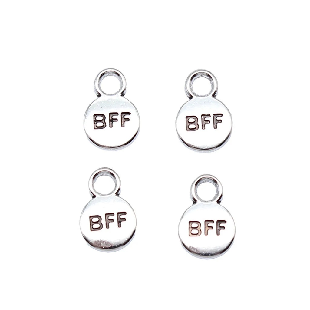 12x8mm 0.5g Antique Silver Zinc Alloy BFF Round Word Tag Charm Pendant for DIY Friendship Bracelets