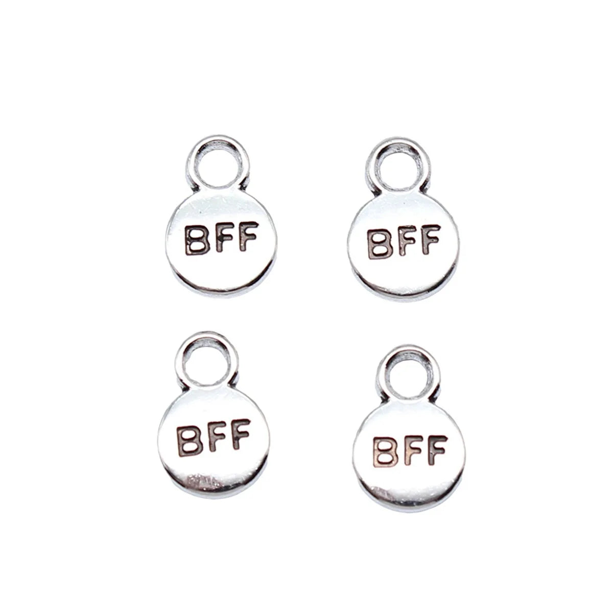 12x8mm 0.5g Antique Silver Zinc Alloy BFF Round Word Tag Charm Pendant for DIY Friendship Bracelets
