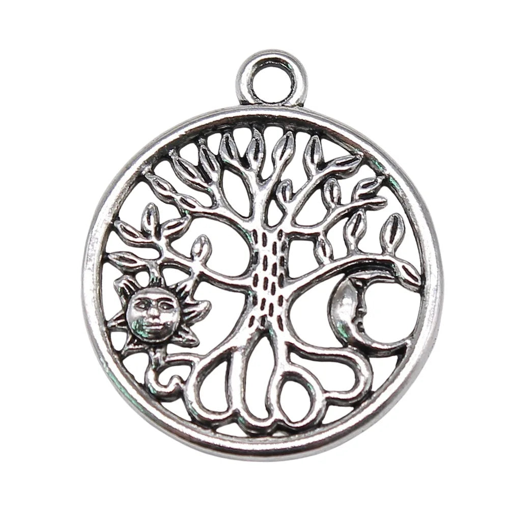 29x25mm 3.3g Antique Silver Zinc Alloy Sun Moon Tree of Life Charm Pendant for DIY Necklace Making