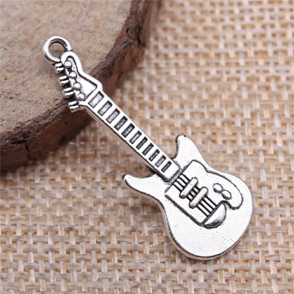 12x35mm 1.7g Multicolor Zinc Alloy Guitar Charm Pendant for Music Theme Bracelet Necklace Making