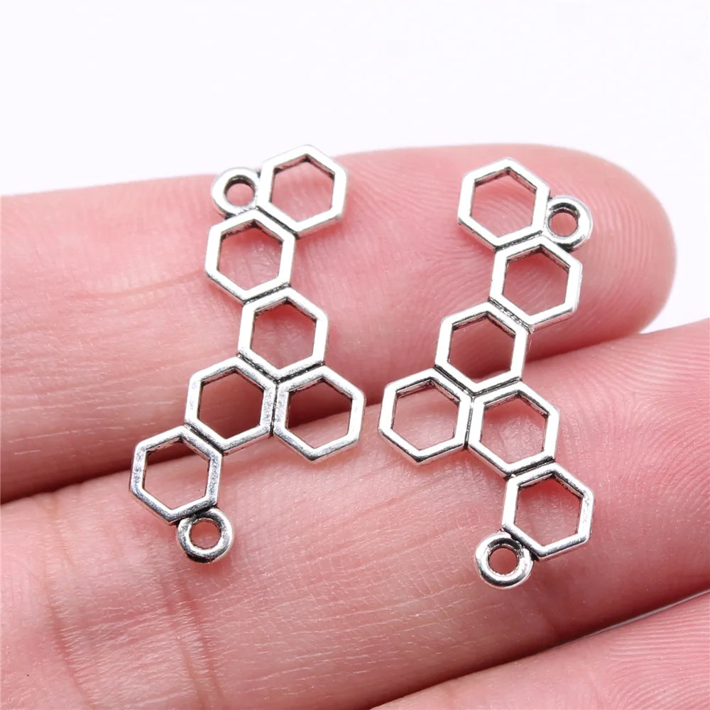 27x13mm 0.8g Antique Silver Tone Zinc Alloy Honeycomb Charm Pendant for DIY Necklace Jewelry Making