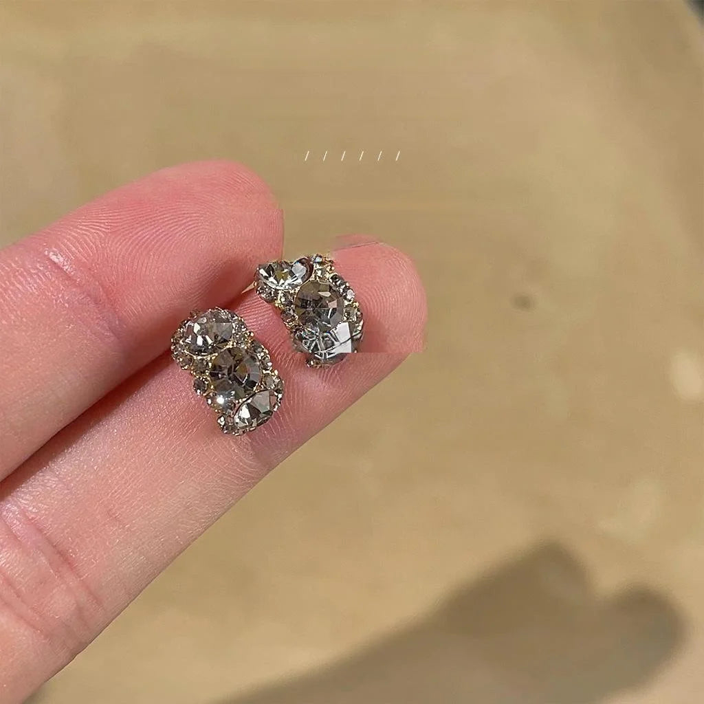 Luxury Minimalist Oval Geometric Glass Rhinestone 14K Plated Stud Earrings