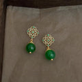New Chinese Style Green Agate Zircon Micro Pave Hollow Lace Copper Drop Earrings