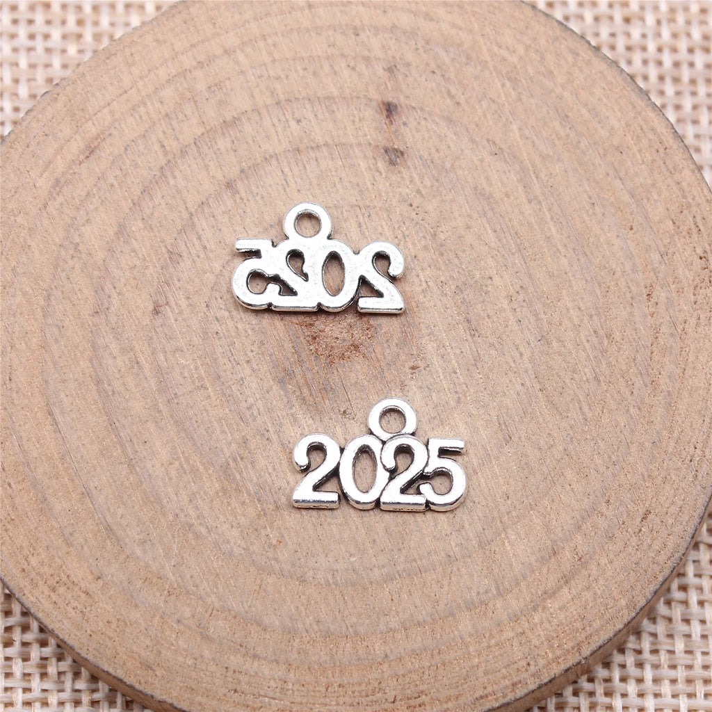9x14mm 0.5g Antique Silver Tone Zinc Alloy 2025 Year Number Charm Pendant for Graduation Jewelry Making