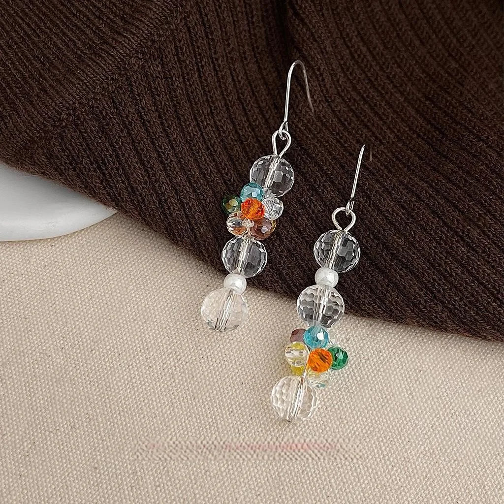 Original Designer Glass Crystal Handmade Fresh Sweet Long Tassel Chain Drop Earrings