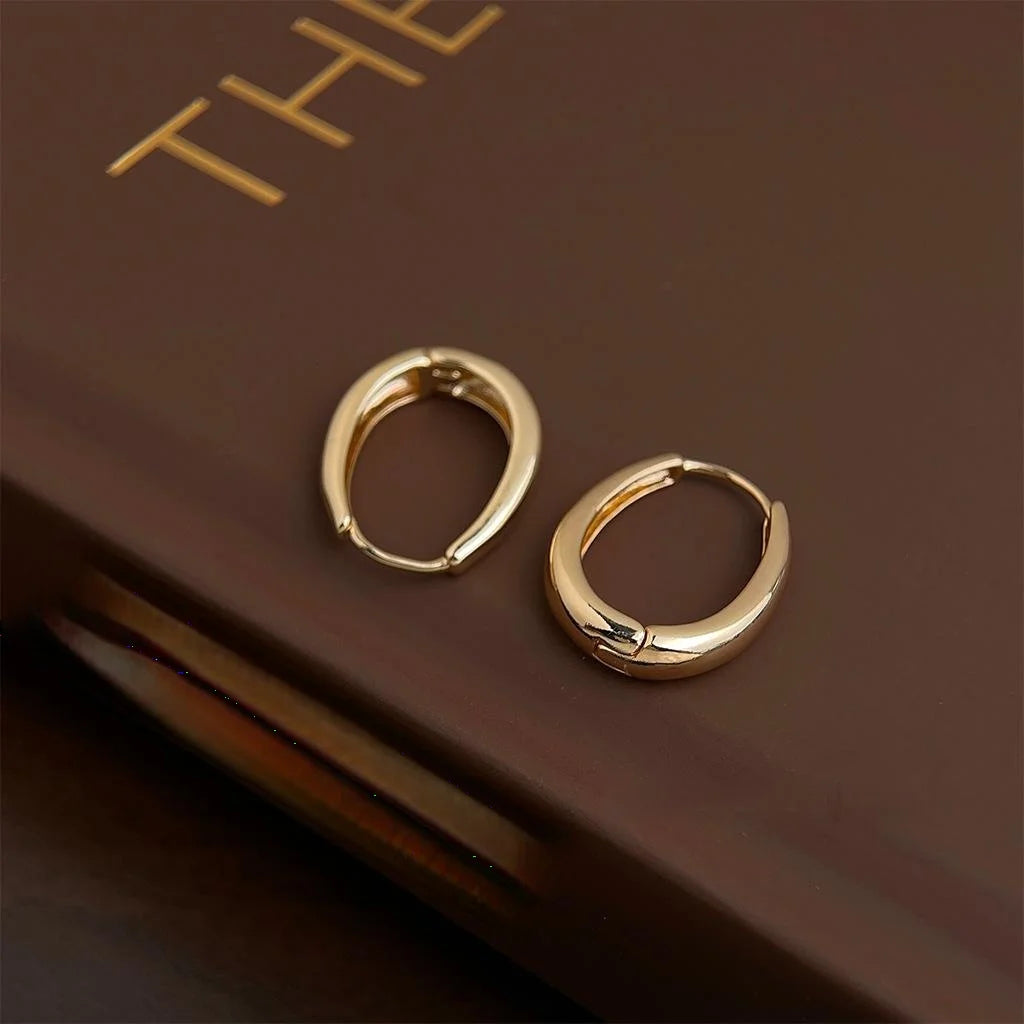 14K Gold Plated Copper Oval Geometric Drop Earrings, French Minimalist Smooth Fashion Jewelry