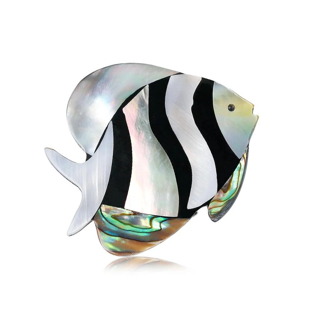 Elegant Tropical Fish Mother Of Pearl Abalone Shell Brooch Lapel Pin Corsage For Women Suit Accessory Gift