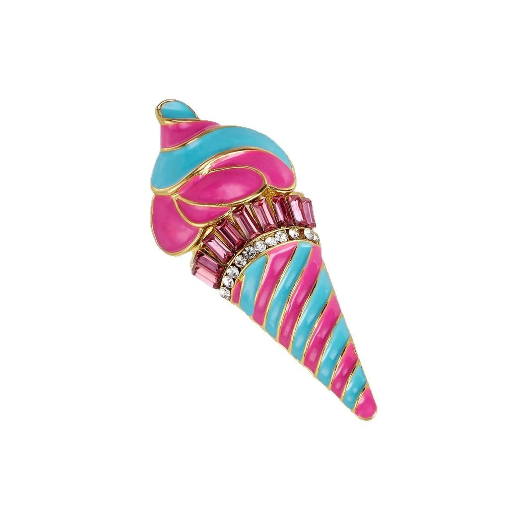 Cute Enamel Ice Cream Cone Brooch With Rhinestone Accents, Colorful Alloy Lapel Pin Corsage Gift