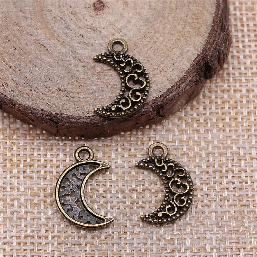 17x11mm 0.6g Multicolor Zinc Alloy Carved Moon Charm Pendant for DIY Necklace Bracelet Jewelry Making
