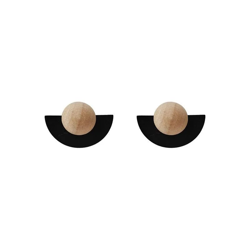 Premium Artistic Geometric Half Circle Wooden Stud Earrings With Silver Plated Pins