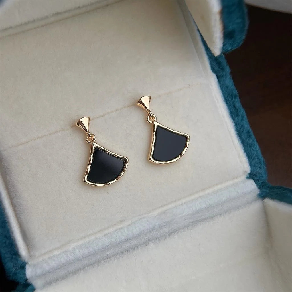 Light Luxury 14K Gold Plated Copper Ginkgo Leaf Geometric Drop Earrings