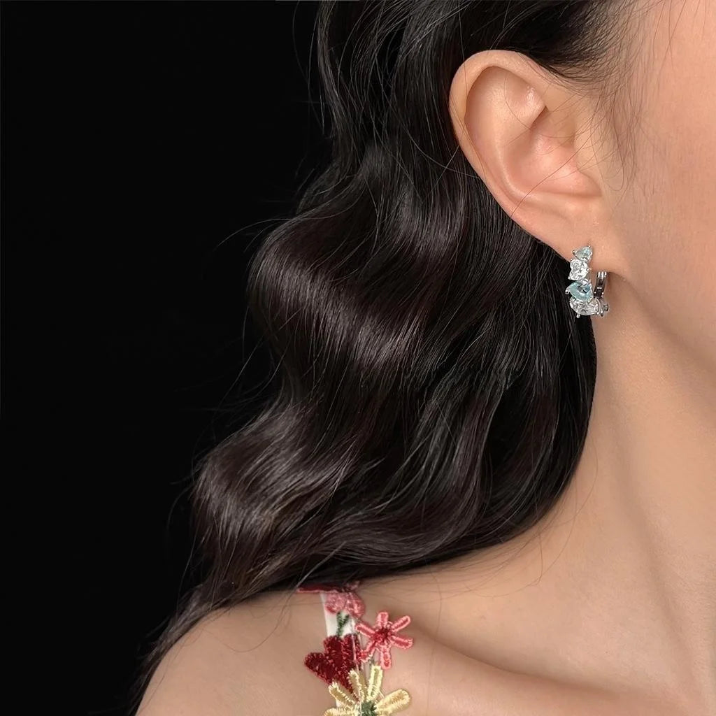 Sweet Heart Shaped Blue Zircon Drop Earrings Summer Vacation Style Elegant Jewelry