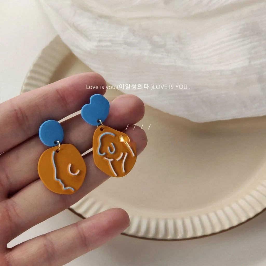 Abstract Asymmetric Enamel Copper Stud Earrings With Silver Plated Pins For Women
