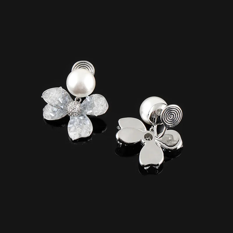 Elegant Crystal Flower Pearl Rhinestone Stud & Clip On No Piercing Light Luxury Women's Earrings