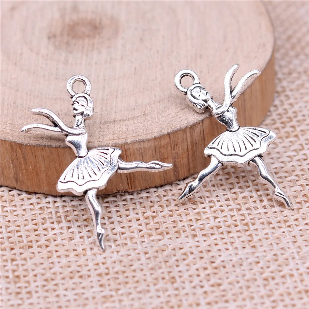 28x23mm 1.53g Antique Silver Zinc Alloy Ballet Dancer Charm Pendant for Dance Jewelry Making