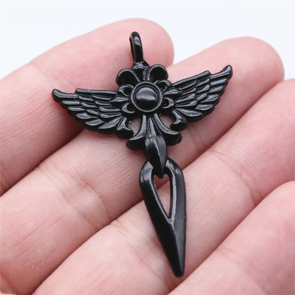 35x49mm 4.5g Multicolor Zinc Alloy Gothic Wing Cross Charm Pendant for DIY Necklace Bracelet Making
