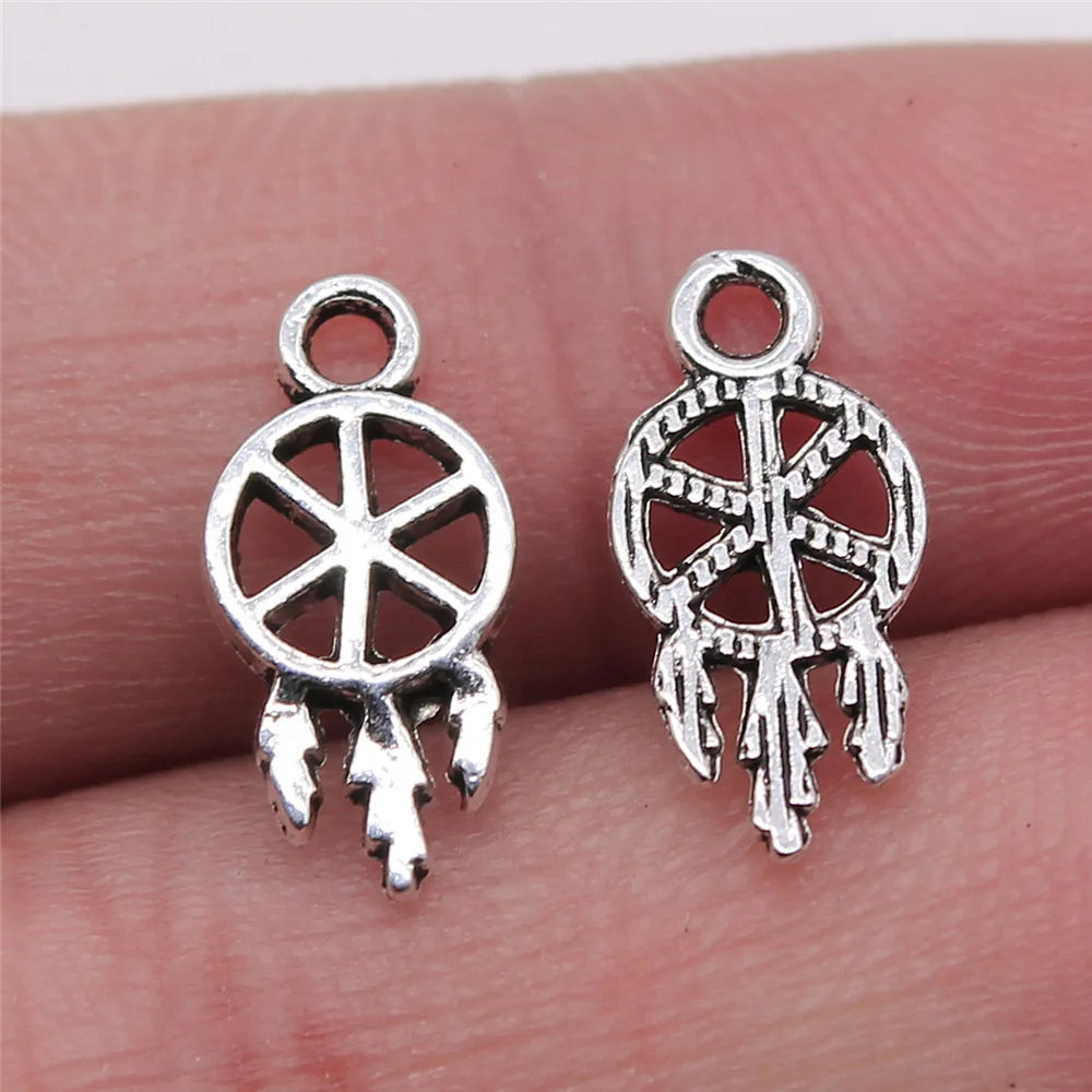 7x15mm 0.3g Antique Silver Zinc Alloy Dreamcatcher Charm Pendant for DIY Necklace Bracelet Making
