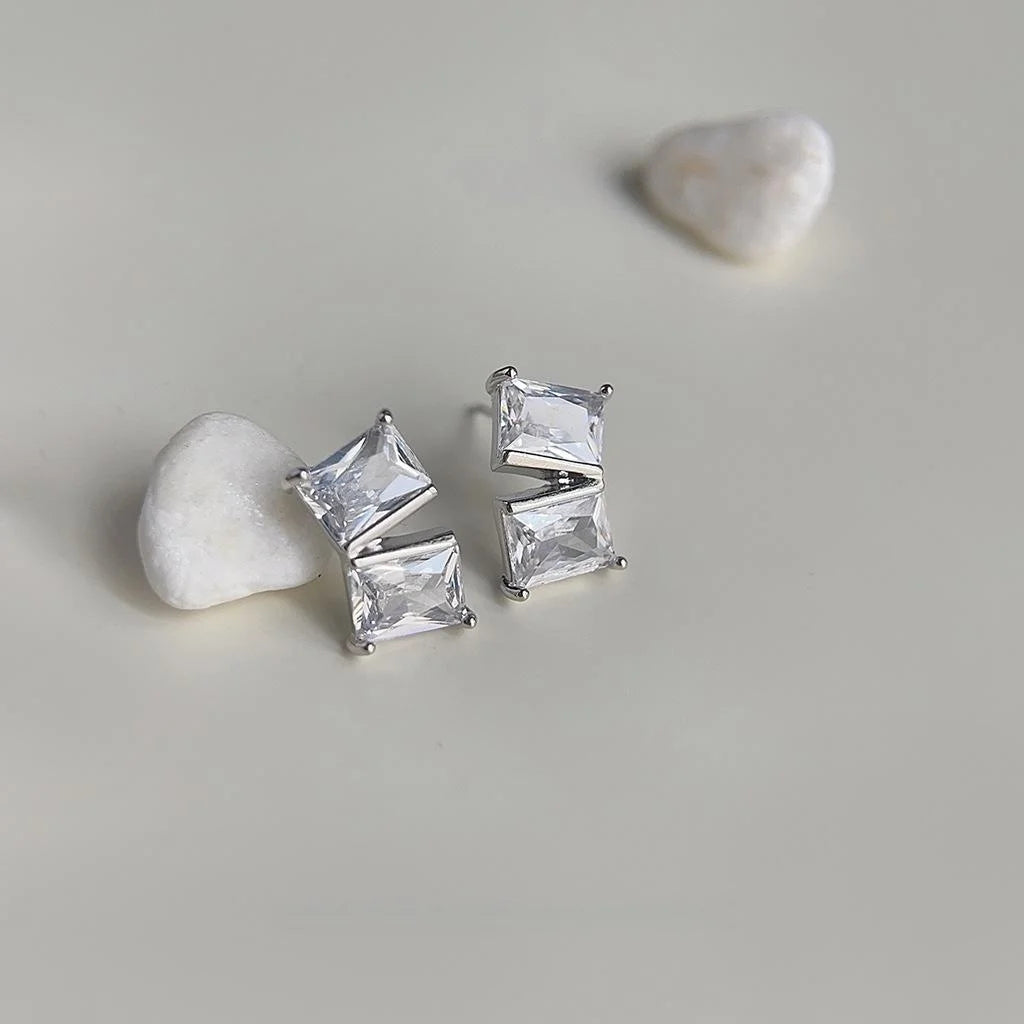Minimalist Geometric Open Square Zircon Copper Stud Earrings, Premium Commuter Jewelry