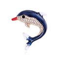 Cute Blue Enamel Dolphin Brooch With Rhinestones, Fashion Alloy Lapel Pin Corsage Gift For Women