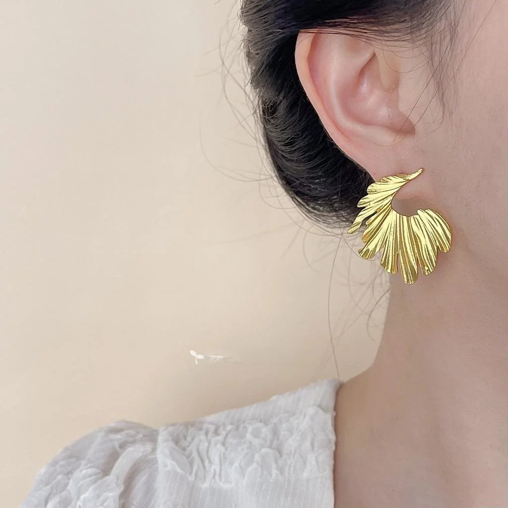 Matte Electroplated Copper Leaf Geometric Drop Earrings Retro Designer Statement Jewelry