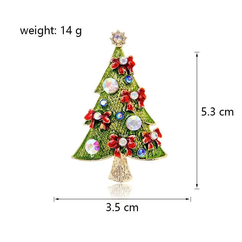 Elegant Christmas Tree Brooch With Green Enamel And Rhinestones, Alloy Lapel Pin Corsage Gift