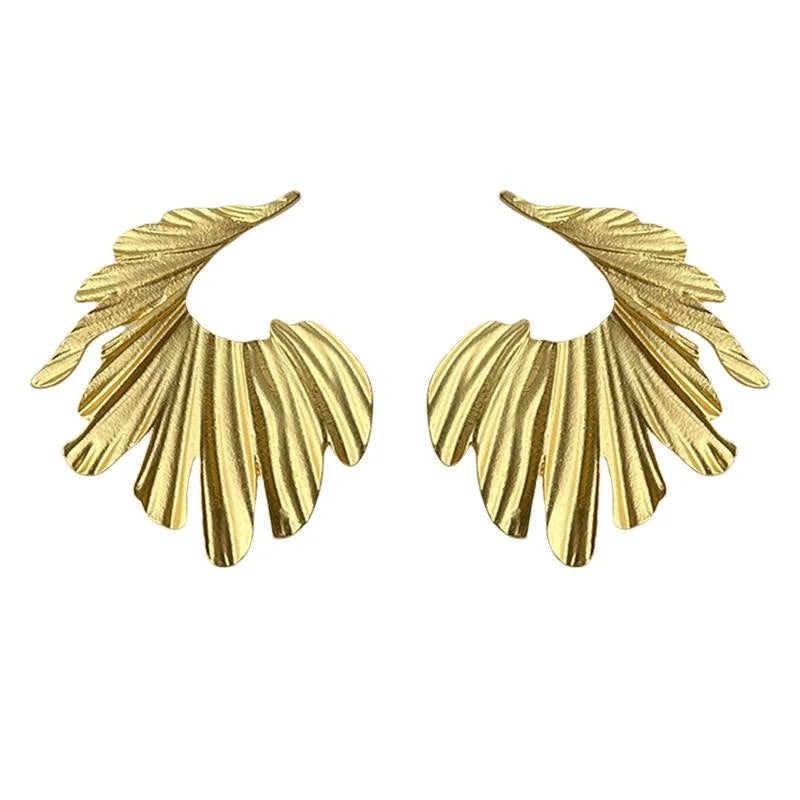 Matte Electroplated Copper Leaf Geometric Drop Earrings Retro Designer Statement Jewelry