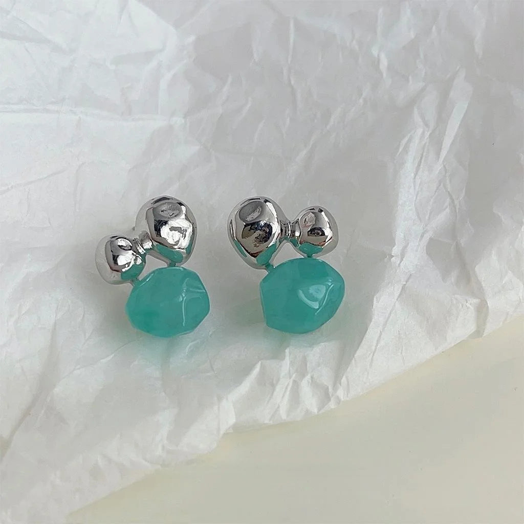 Lake Blue Irregular Copper Drop Earrings Minimalist Sweet Cool Geometric Summer Jewelry