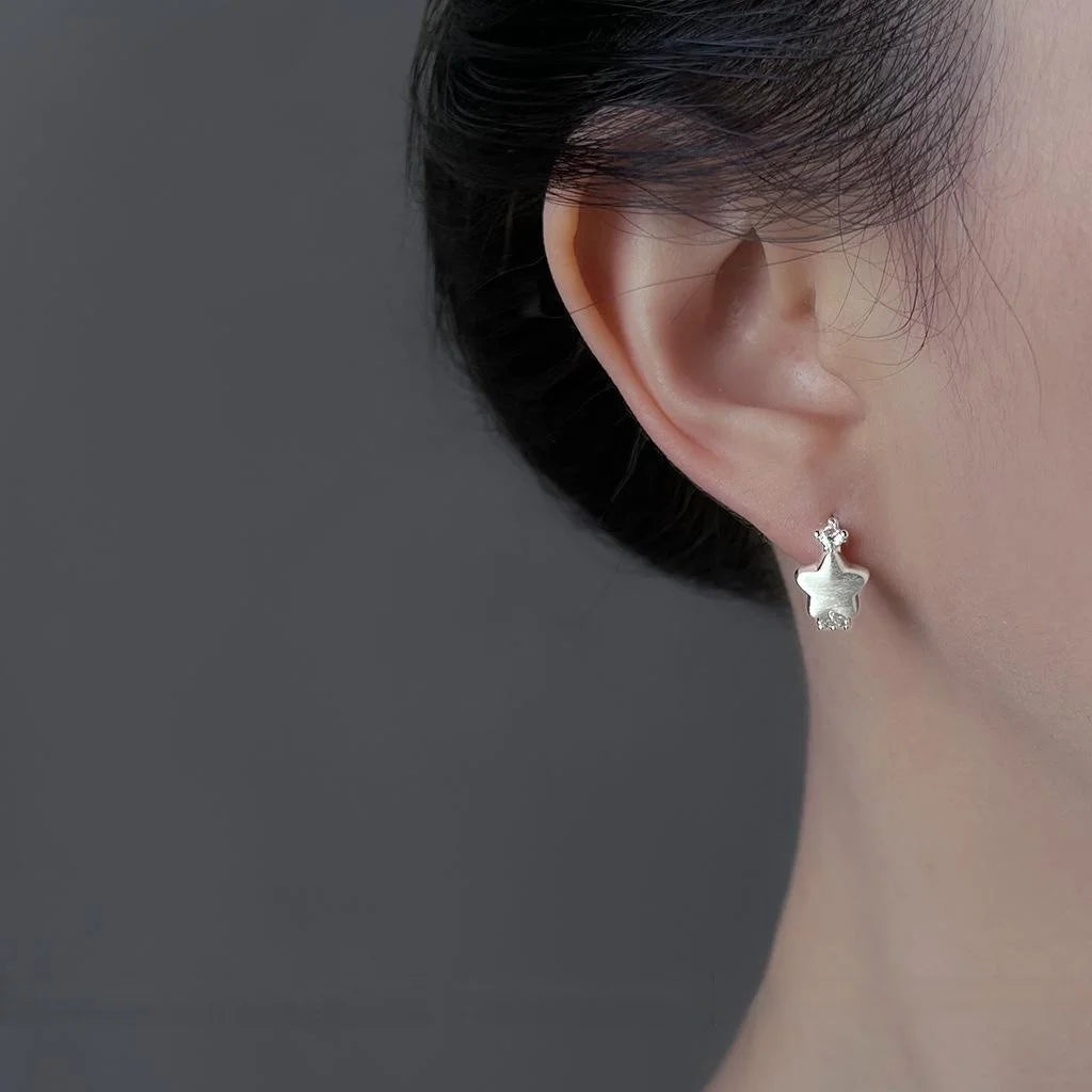 Brushed Copper Micro Pave Zircon Star Drop Earrings Light Luxury Commuter Jewelry for Women