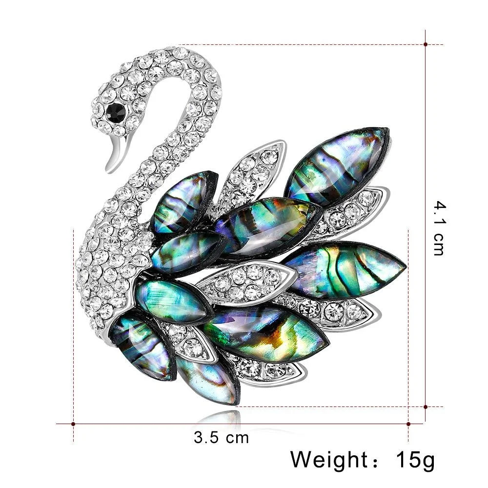 Elegant Swan Brooch With Abalone Mother Of Pearl Rhinestones, Luxury Lapel Pin Corsage Suit Accessory
