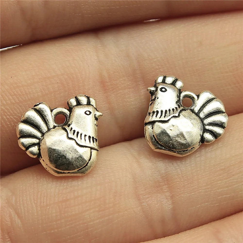 13x13mm 1.5g Antique Silver Zinc Alloy Hen Charm Pendant for DIY Necklace Bracelet Jewelry Making