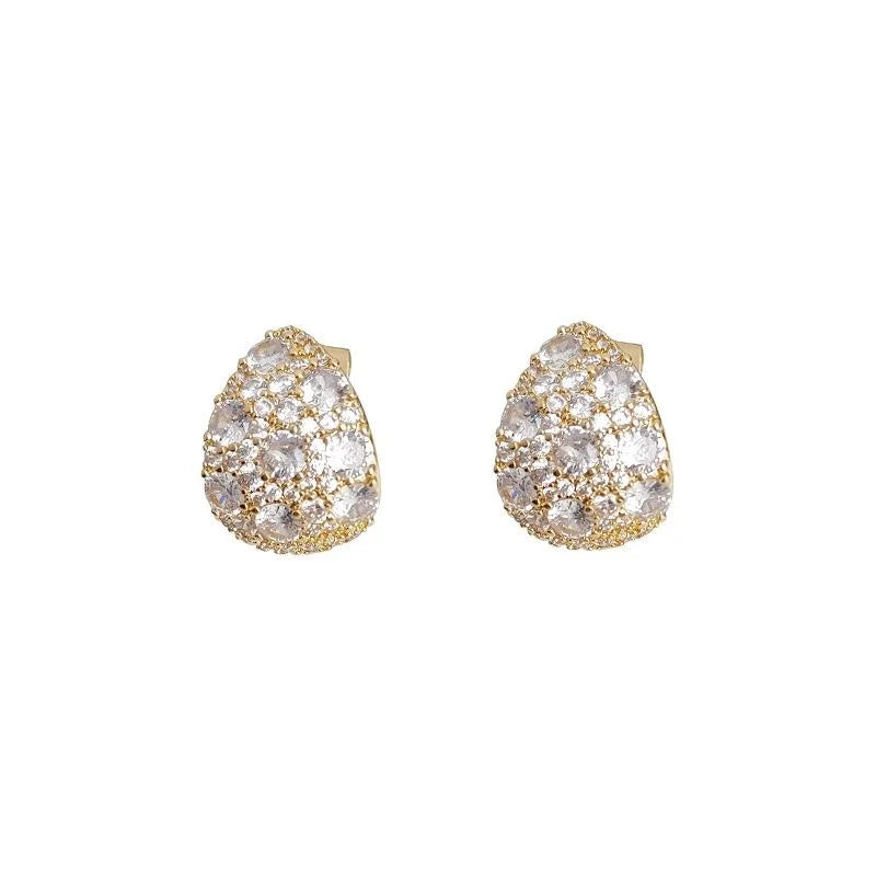 Vintage Copper Teardrop Stud Earrings Micro Pave Zircon Geometric Luxury Earrings