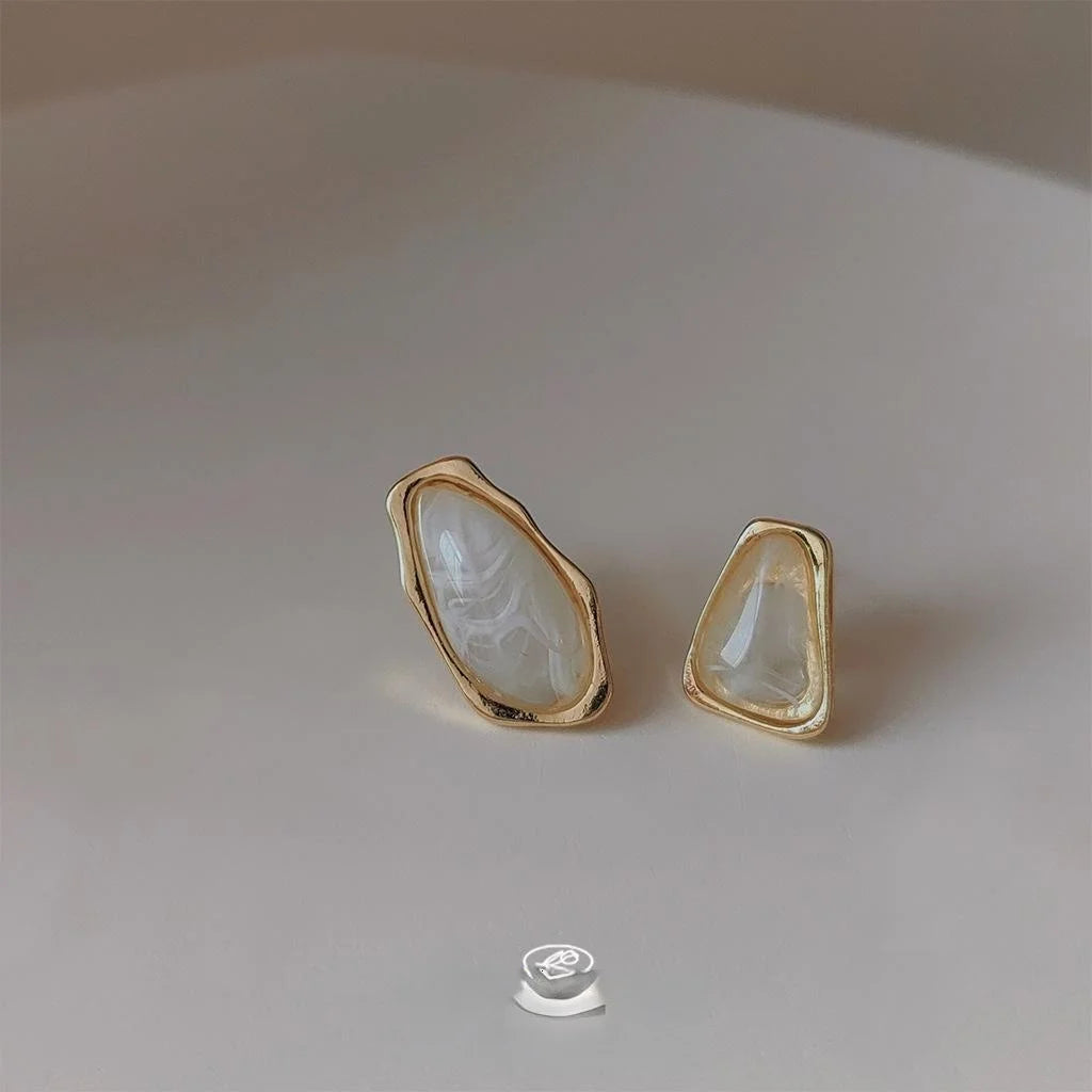 Luxury Asymmetric Geometric 14K Gold Plated Copper Stud Earrings