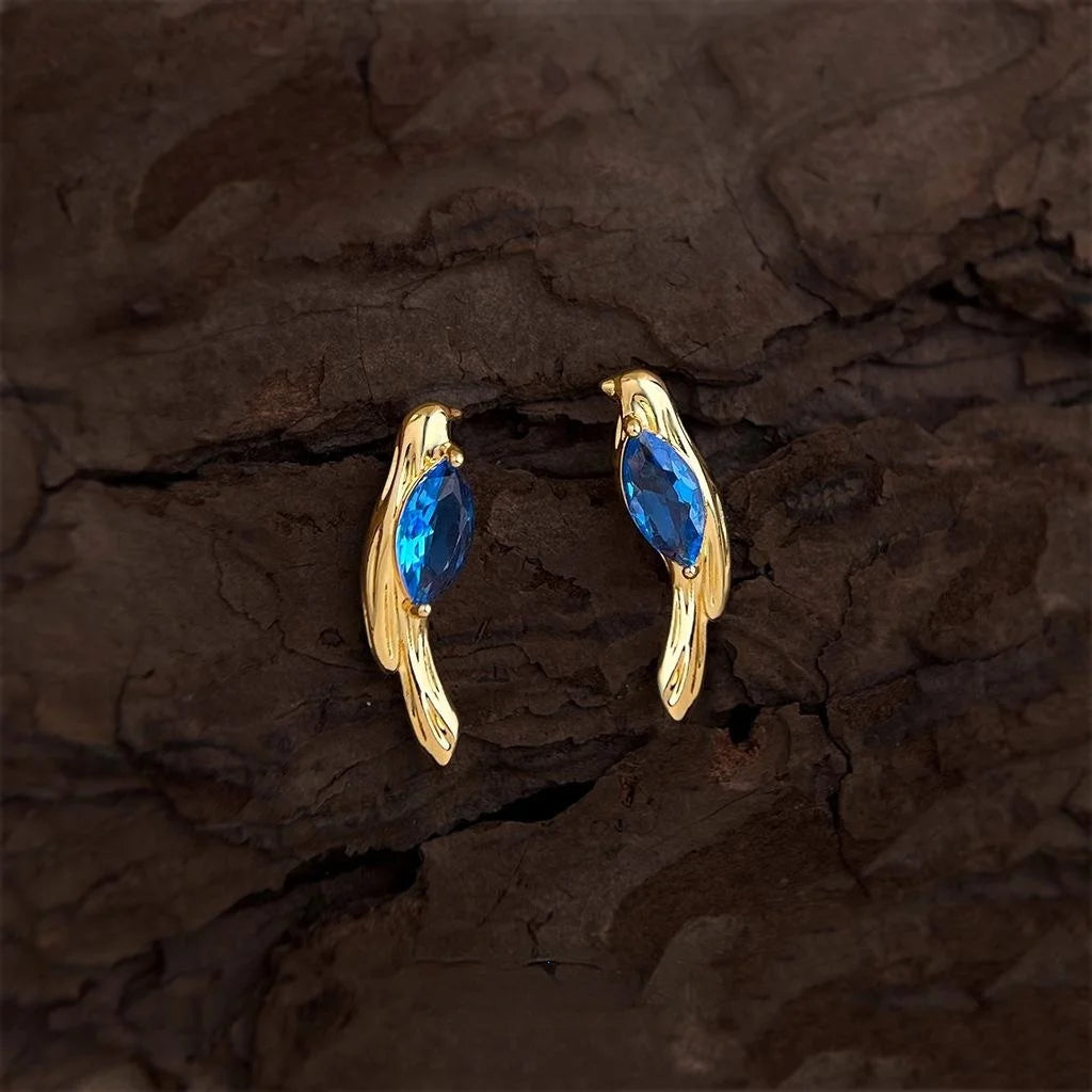 Old Money Style Bird Zircon Inlaid Copper Stud Earrings For Women