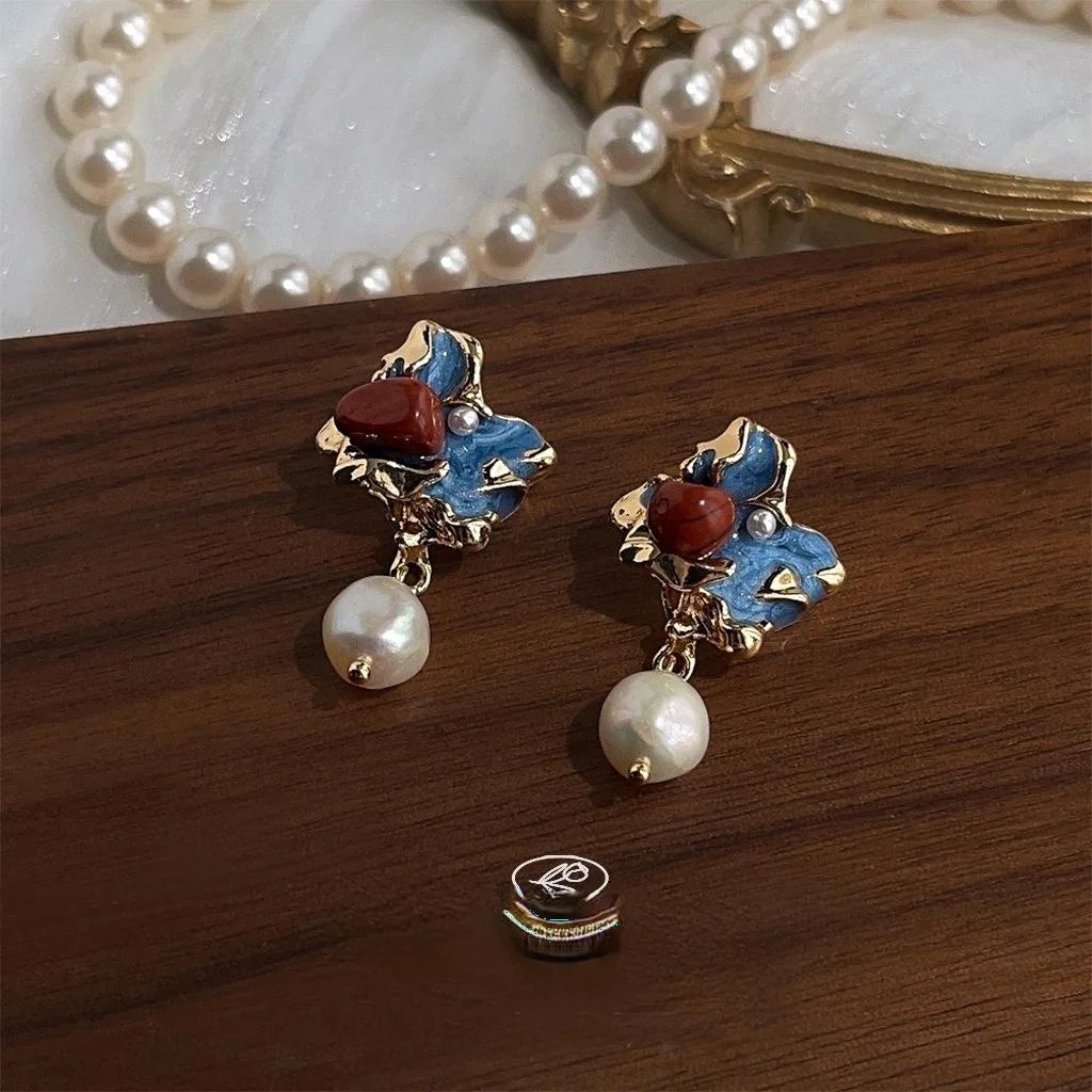 Vintage Baroque Freshwater Pearl Natural Stone Irregular Geometric Drop Earrings