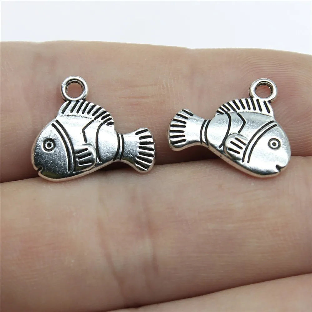 16x14mm 1.3g Antique Silver Zinc Alloy Fish Charm Pendant for DIY Necklace Bracelet Jewelry Making