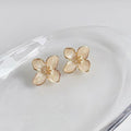 Forest Style 14K Gold Plated Copper Flower Stud Earrings With Enamel Texture