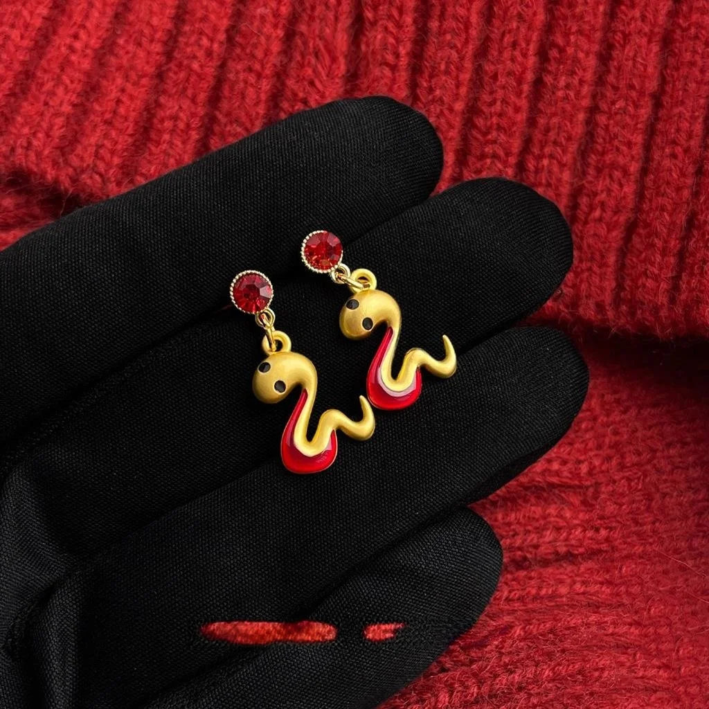 Copper Zodiac Snake Drop Earrings New Chinese Style Lucky Year Animal Jewelry For Women