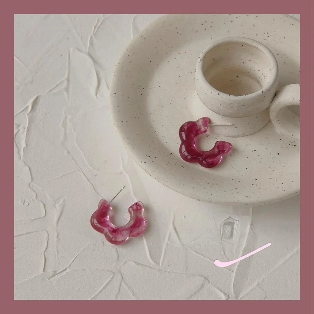 Silver Plated Grape Purple Resin C-Shaped Stud Earrings For Women Elegant Jewelry