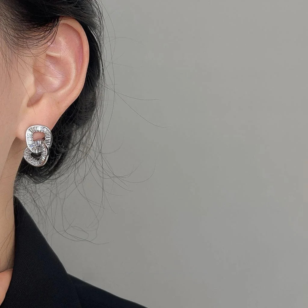 Premium 18K Gold Plated Copper Double Ring Geometric Hollow Round Stud Earrings