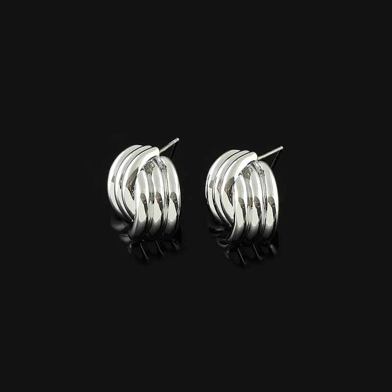 Elegant Minimalist Geometric Interlaced Swirl Alloy Stud & Clip On No Piercing Metal Knot Earrings