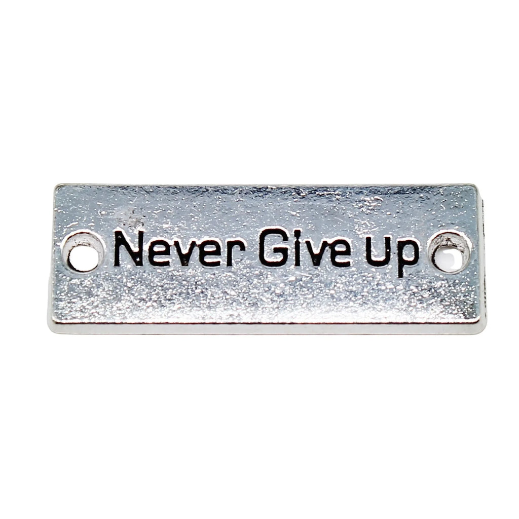 28x10mm 3.23g Multicolor Zinc Alloy Never Give Up Quote Charm Pendant for DIY Bracelet Necklace Making