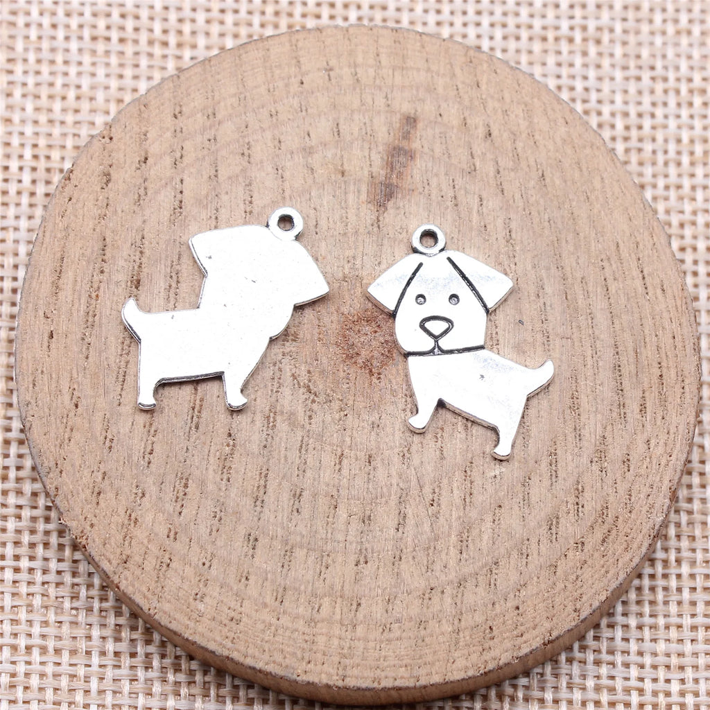 20x19mm 1.5g Antique Silver Tone Zinc Alloy Line Art Dog Charm Pendant for DIY Pet Jewelry Making