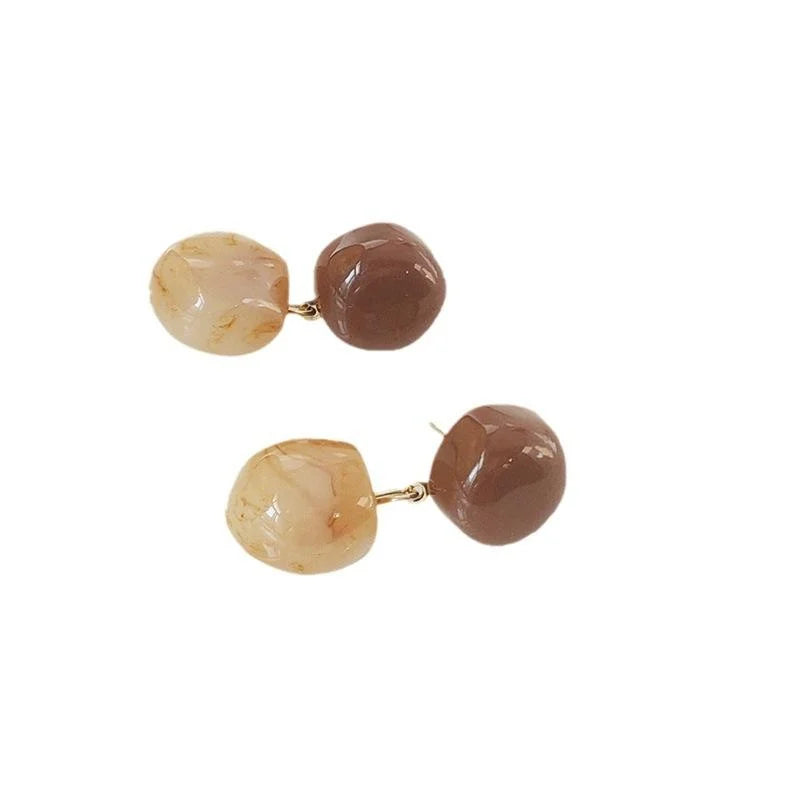 Vintage Korean Caramel Milk Tea Resin Acetate Round Ball Drop Earrings