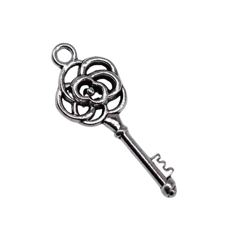 28x11mm 0.99g Antique Silver Zinc Alloy Key Charm Pendant for DIY Necklace Bracelet Jewelry Making