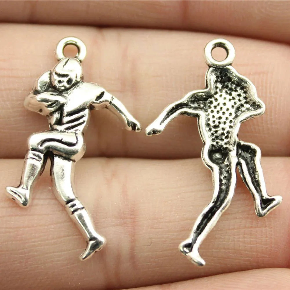 30x15mm 1.6g Antique Silver Zinc Alloy Football Athlete Charm Pendant for DIY Sports Jewelry Making