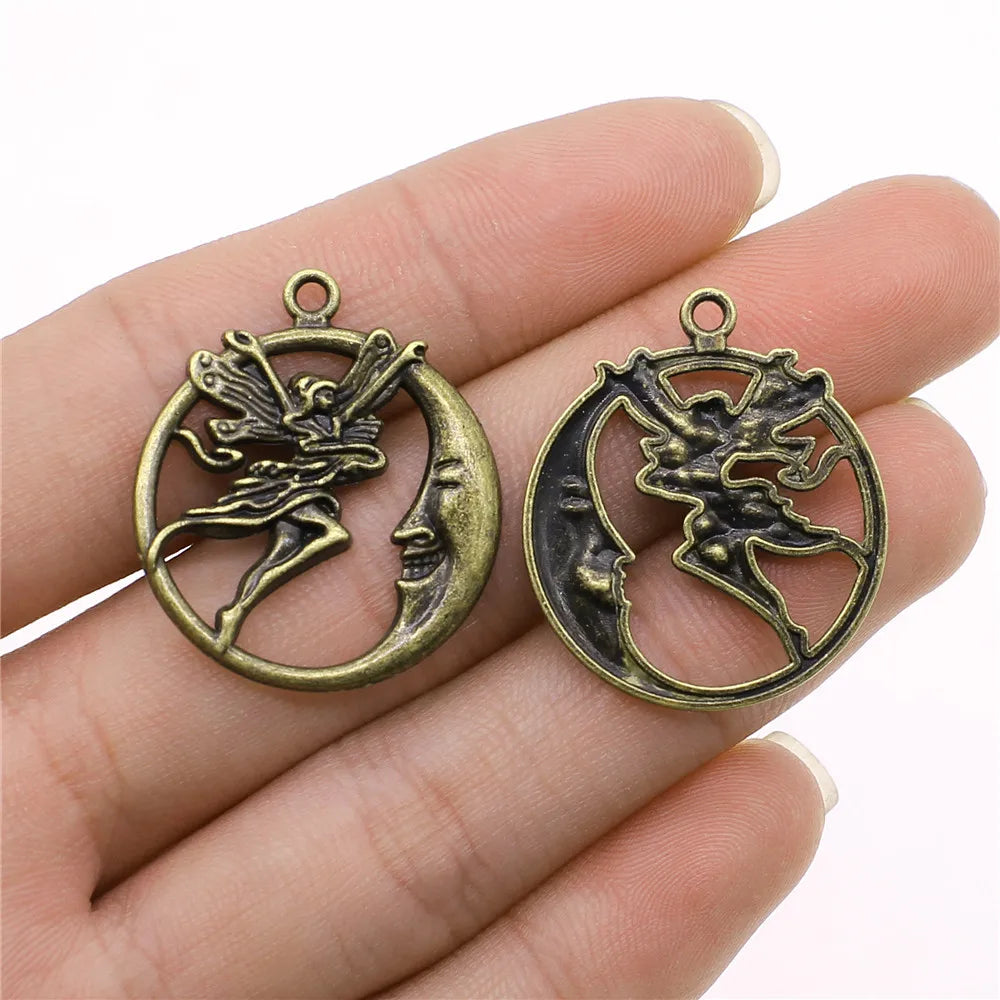 26x30mm 2.6g Multicolor Zinc Alloy Moon Angel Sun Star Charm Pendant for DIY Celestial Jewelry Making