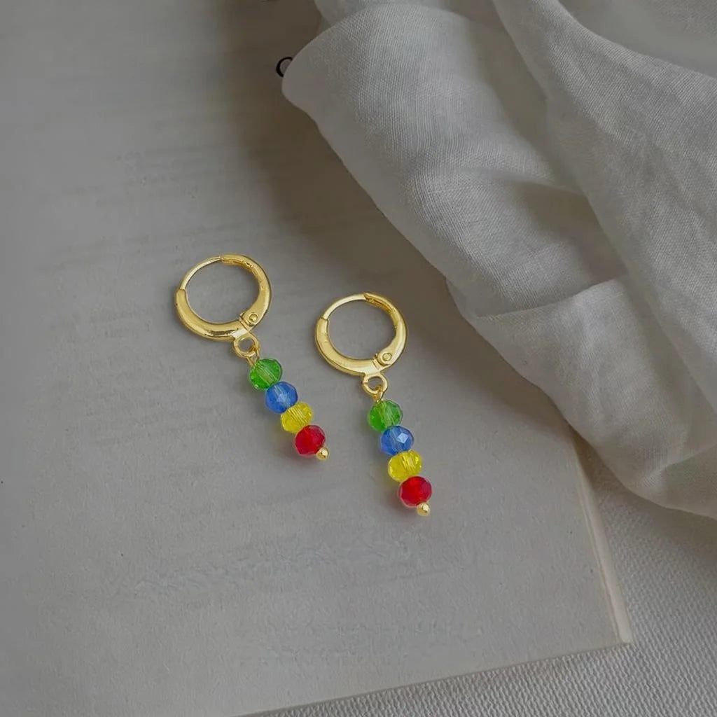 Cute Summer Colorful Glass Crystal Tassel Drop Earrings Handmade Geometric Jewelry