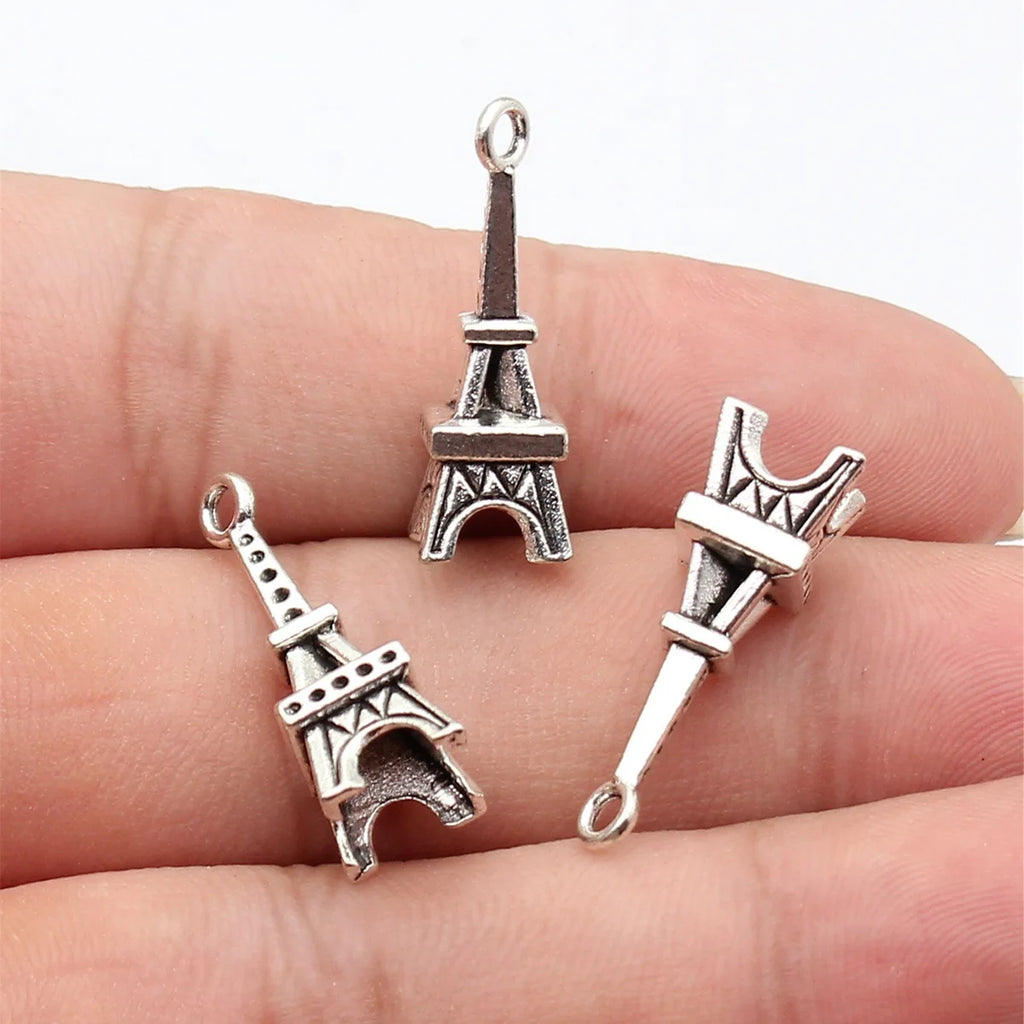 26x8.6mm 1.6g Antique Silver Iron 3D Tower Charm Pendant for DIY Bracelet Necklace Jewelry Making