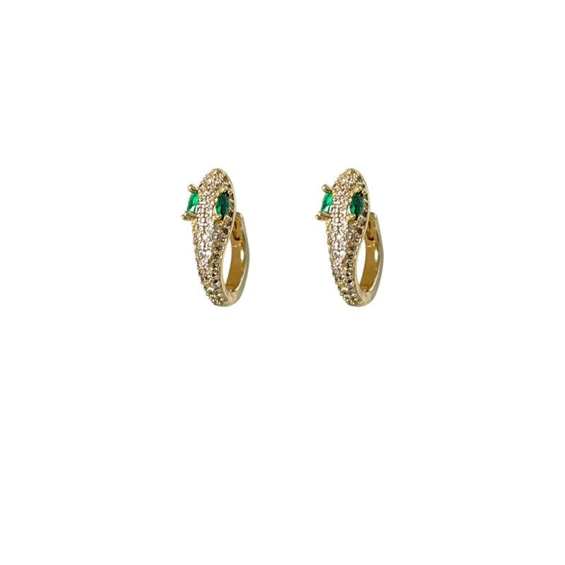 14K Gold Plated Copper Snake Drop Earrings With Micro Pave Zircon Luxury Animal Jewelry